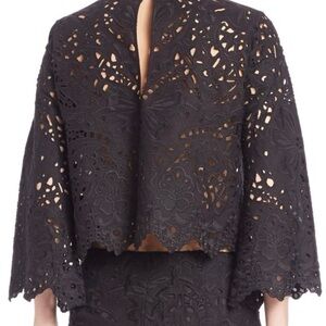 THEORY BRIZABELA EMBROIDERED LINEN-BLEND TOP IN BLACK